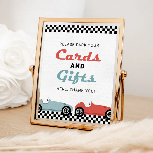 Retro Race Car Racing Birthday Cards and Gifts Poster | Zazzle