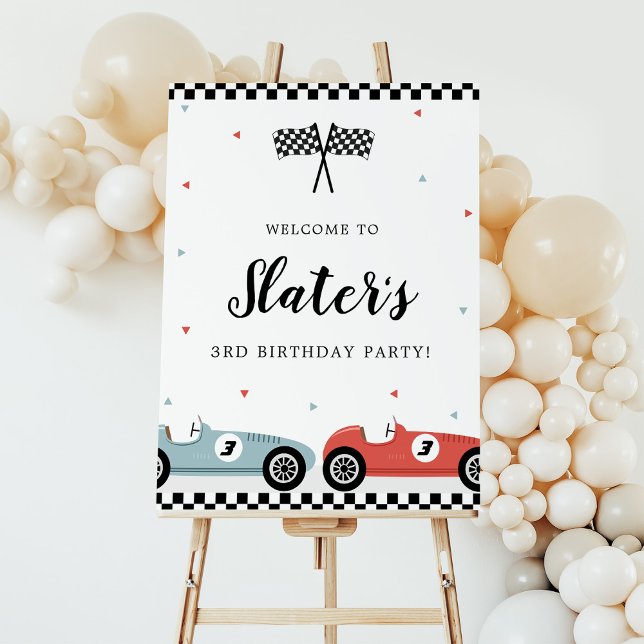 Retro Race Car Racing Blue Red Birthday Welcome Foam Board (Creator Uploaded)