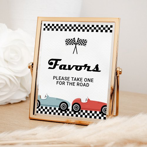 Retro Race Car Racing Favors Birthday Party Sign