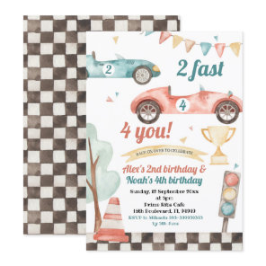 Retro Race Car Sibling Boys Birthday Invitation