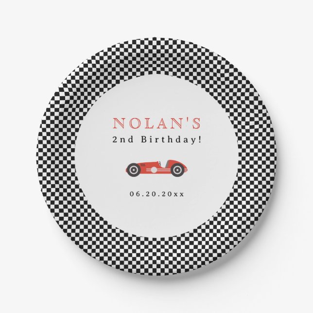 Retro Race Car Theme Birthday Paper Plates (Front)