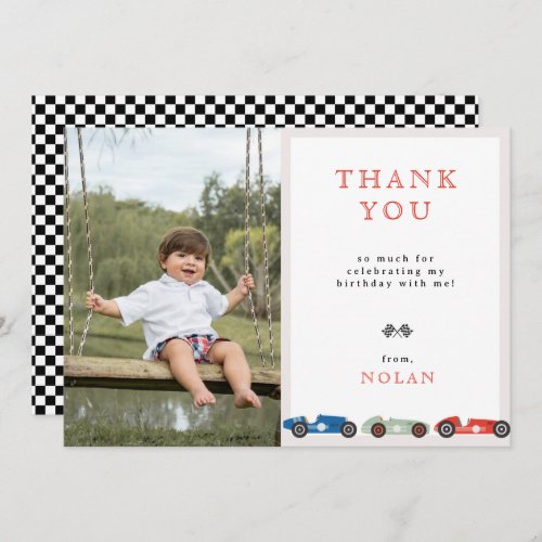 Retro Race Car Theme Birthday Photo Thank You Card