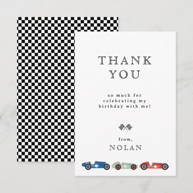Retro Race Car Theme Birthday Thank You Card (Front/Back)