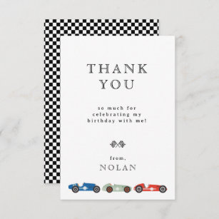 Retro Race Car Theme Birthday Thank You Card