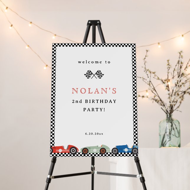 Retro Race Car Theme Birthday Welcome Foam Board (In Situ (Stand))