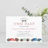 Retro Race Car Two Fast Theme Birthday Invitation (Standing Front)