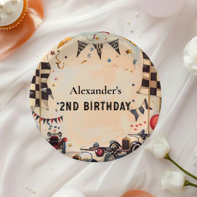 Retro Race Track Two Fast Birthday Paper Plates (Creator Uploaded)