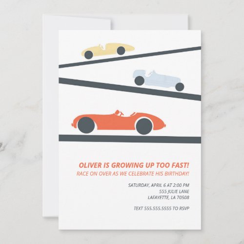 Retro Racecar Birthday Party Invitations