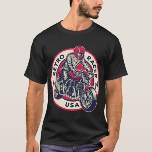 Retro Racer USA Cafe Racer Mens Motorcycle T_Shirt