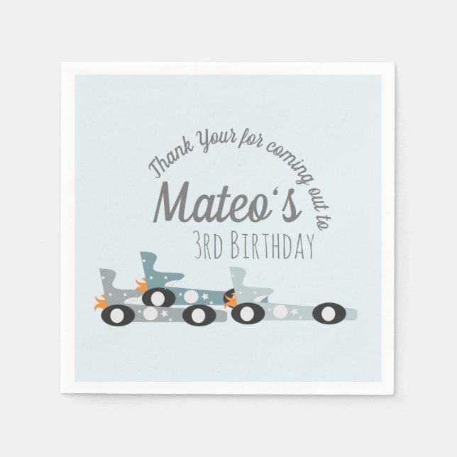 Retro Racing Cars Moon Stars  Third Birthday     Napkins (Front)
