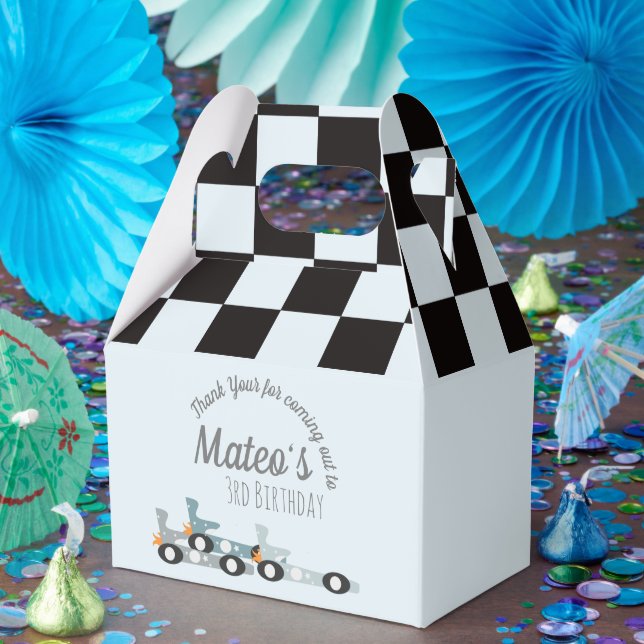 Retro Racing Cars Moon Stars Turning Three Party Favor Boxes (Party)