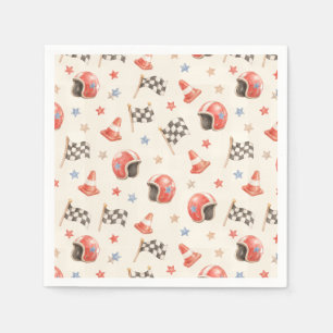 Retro Racing Helmet Checkered Flag Birthday Napkins