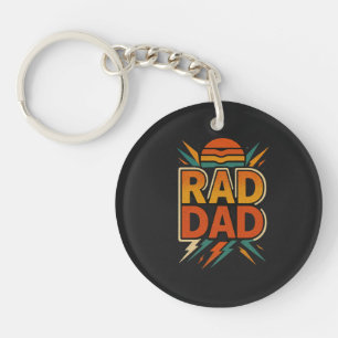 Retro Rad Dad – Vintage Sunset Lightning Bolt Desi Keychain