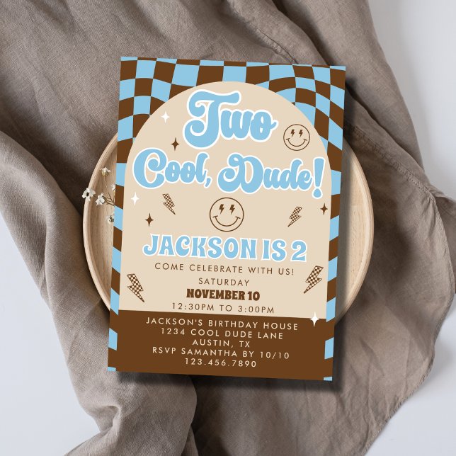 Retro Rad Two Cool Dude Boy 2nd Birthday Party Invitation (Creator Uploaded)