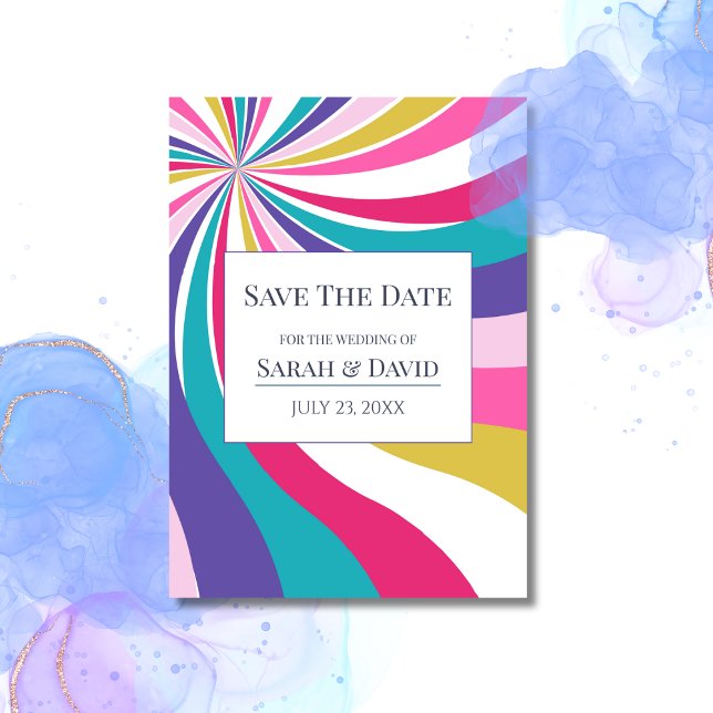 Retro Radial Swirl Colorful Save the Date Invitation (Creator Uploaded)