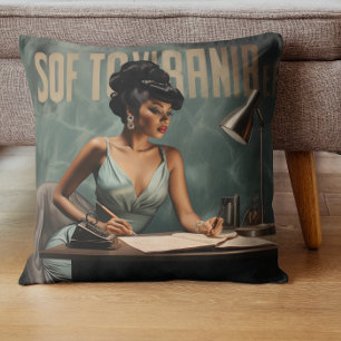 Retro Radiance Black Woman Vintage Glamour Throw Pillow