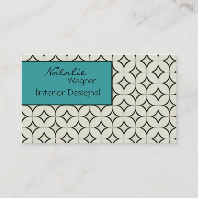 Retro Radiance Business Card, Turquoise Business Card (Front)