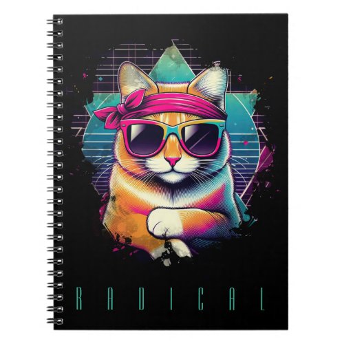 Retro Radical Cat with Bandana and Sunglasses Notebook