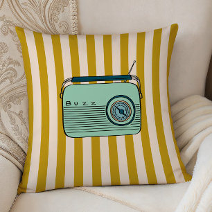 Retro Radio and Gold Stripes, Accent Pillow, Throw Pillow