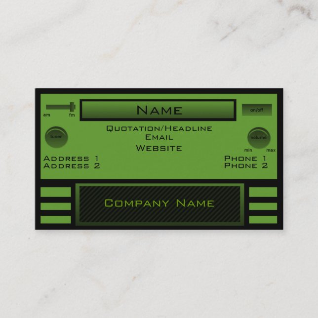 Retro Radio Business Card, Green Business Card (Front)