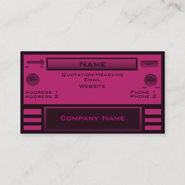 Retro Radio Business Card, Pink Business Card (Front)