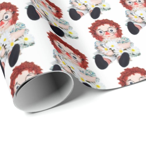 retro rag doll with daisies wrapping paper