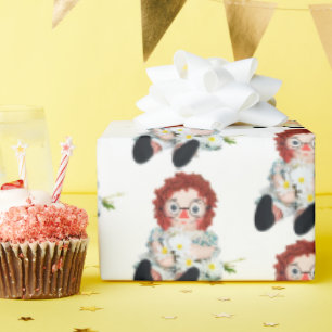 Retro Rag Doll with daisy bouquet Wrapping Paper