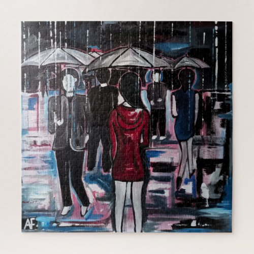 Retro Rain Painting by Alfred Fox Poster Jigsaw Puzzle