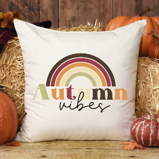 Retro Rainbo Autumn Vibes Plaid Fun Fall  Throw Pillow
