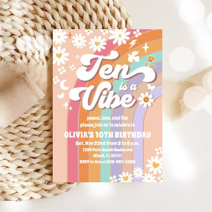 Retro Rainbow 10th Birthday Invitation