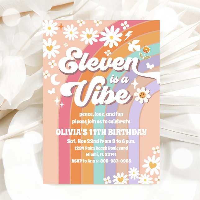 Retro Rainbow 11th Birthday Invitation (Creator Uploaded)