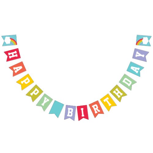 Retro Rainbow and Clouds Happy Birthday Bunting Flags