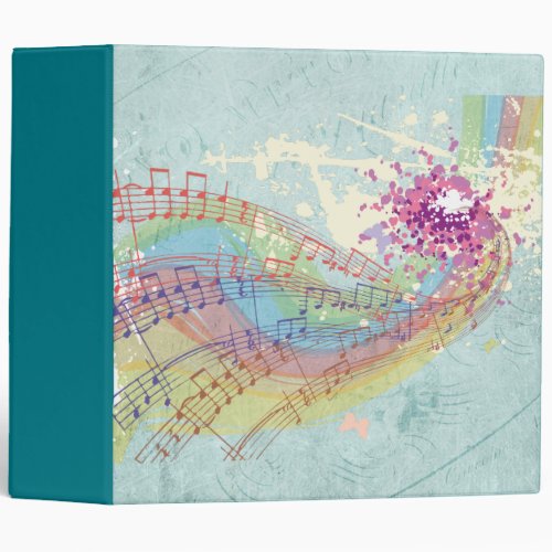 Retro Rainbow and Music Notes on a Shabby Texture 3 Ring Binder
