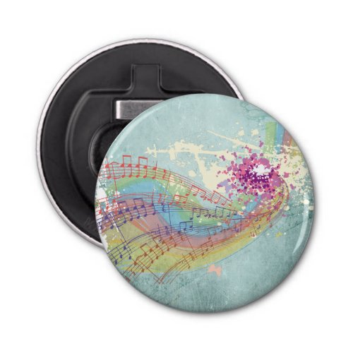 Retro Rainbow and Music Notes on a Shabby Texture Bottle Opener