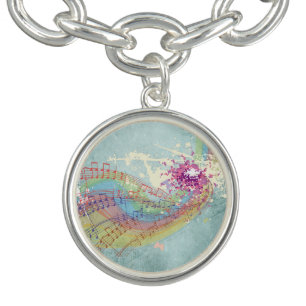 Retro Rainbow and Music Notes on a Shabby Texture Bracelet