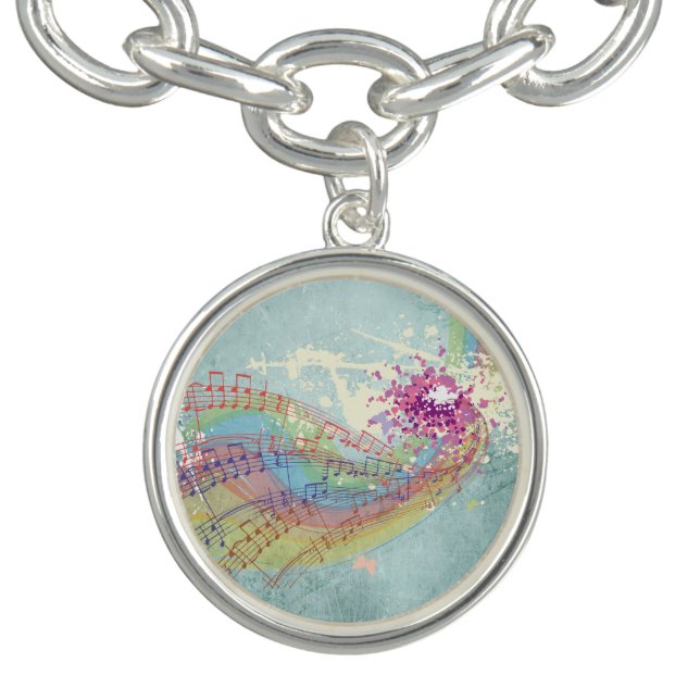 Retro Rainbow and Music Notes on a Shabby Texture Bracelet (Design)