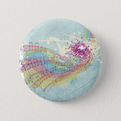 Retro Rainbow and Music Notes on a Shabby Texture Button