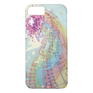 Retro Rainbow and Music Notes on a Shabby Texture iPhone 8/7 Case