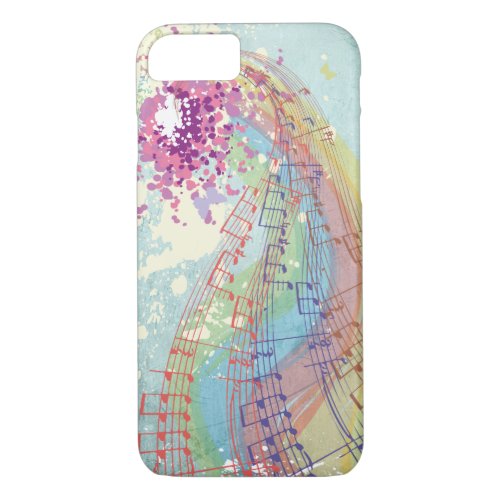 Retro Rainbow and Music Notes on a Shabby Texture iPhone 87 Case