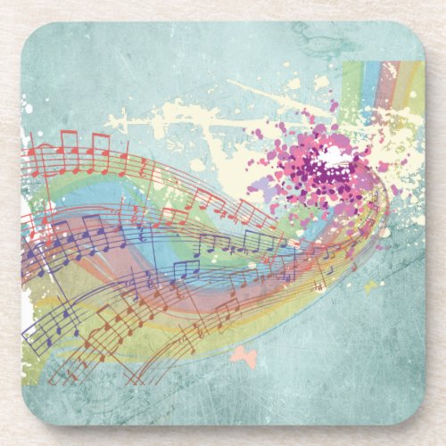 Retro Rainbow and Music Notes on a Shabby Texture Coaster