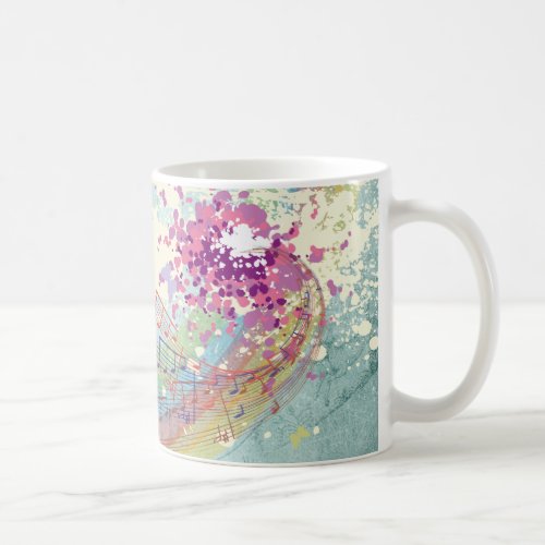 Retro Rainbow and Music Notes on a Shabby Texture Coffee Mug