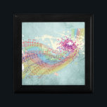 Retro Rainbow and Music Notes on a Shabby Texture Gift Box<br><div class="desc">This exciting musical themed image is a funky retro design of a pastel colored rainbow with dark multicolored music notes on pieces of sheet music exploding outward. Butterflies and paint splatters seem to burst forth from the center. The background is a faded, dark green, vintage style, shabby grunge texture with...</div>