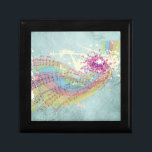 Retro Rainbow and Music Notes on a Shabby Texture Gift Box<br><div class="desc">This exciting musical themed image is a funky retro design of a pastel colored rainbow with dark multicolored music notes on pieces of sheet music exploding outward. Butterflies and paint splatters seem to burst forth from the center. The background is a faded, dark green, vintage style, shabby grunge texture with...</div>