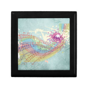 Retro Rainbow and Music Notes on a Shabby Texture Gift Box