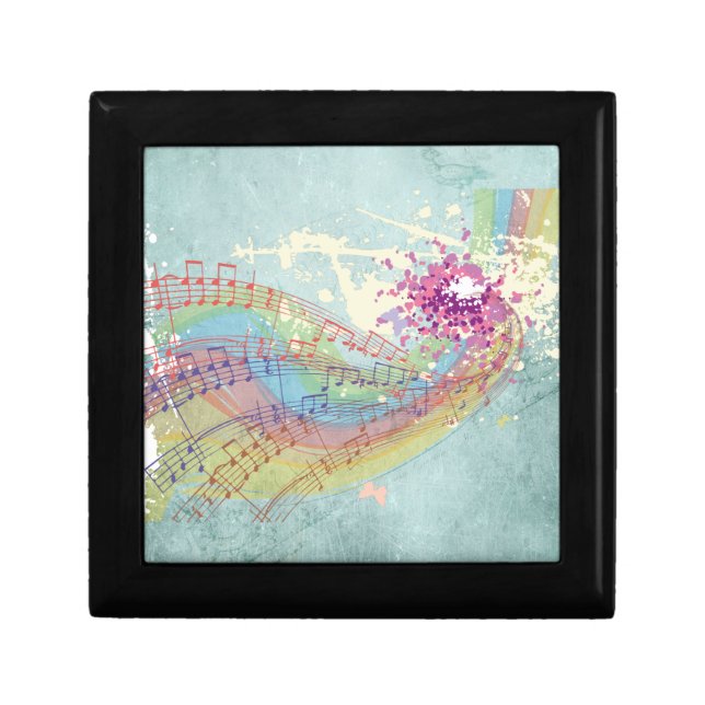 Retro Rainbow and Music Notes on a Shabby Texture Gift Box (Front)