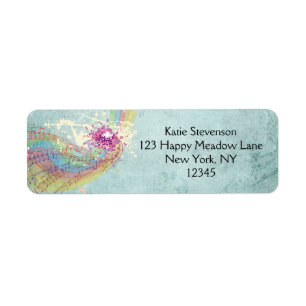 Retro Rainbow and Music Notes on a Shabby Texture Label