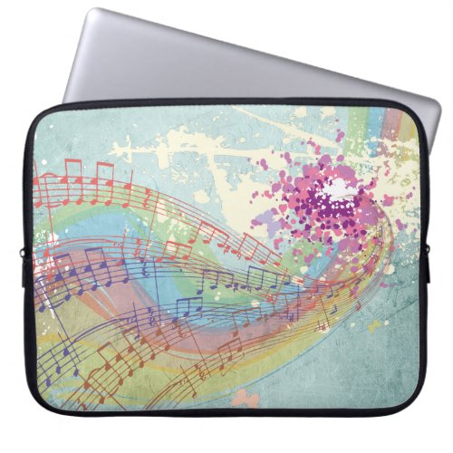 Retro Rainbow and Music Notes on a Shabby Texture Laptop Sleeve
