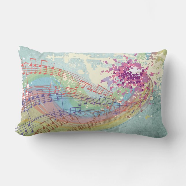 Retro Rainbow and Music Notes on a Shabby Texture Lumbar Pillow (Front)