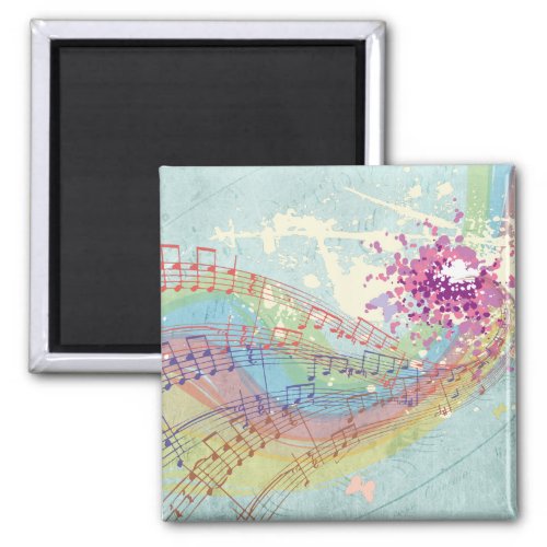 Retro Rainbow and Music Notes on a Shabby Texture Magnet