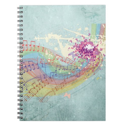 Retro Rainbow and Music Notes on a Shabby Texture Notebook